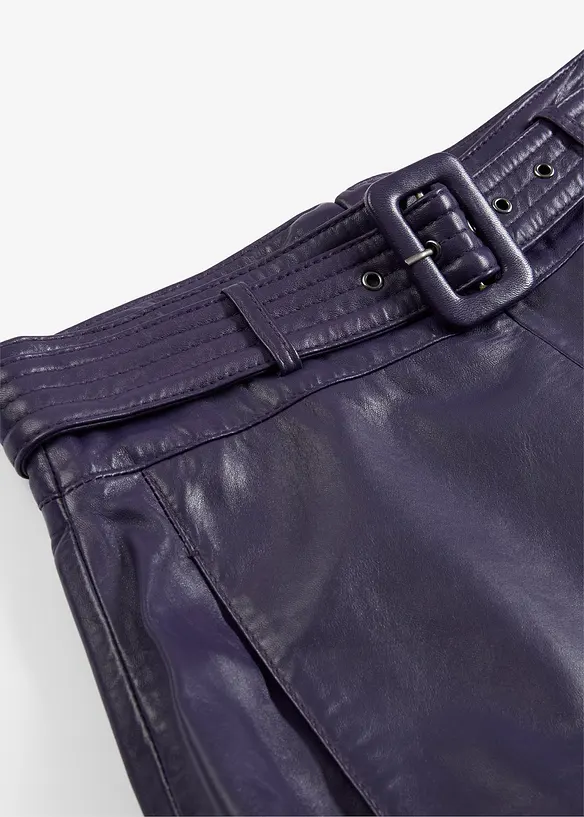 Jupe en cuir d’agneau nappa avec ceinture (ens. 2 pces), bonprix