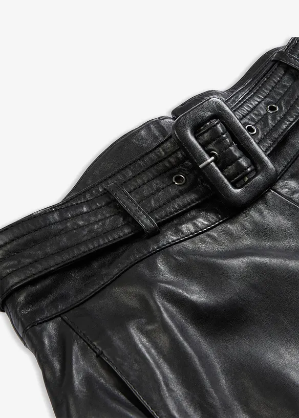 Jupe en cuir d’agneau nappa avec ceinture (ens. 2 pces), bonprix