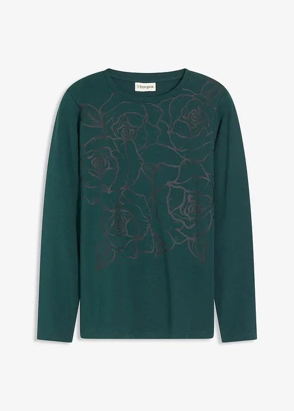 T-shirt manches longues avec roses imprimées, bonprix