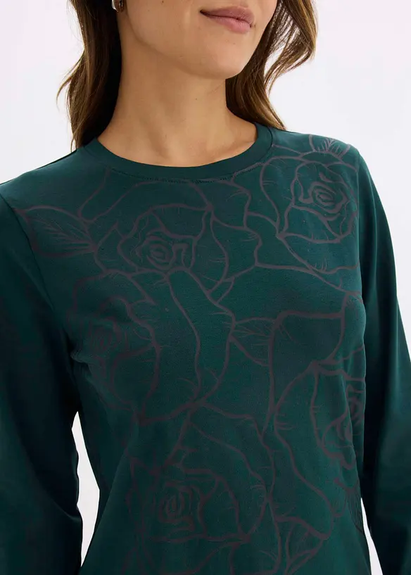 T-shirt manches longues avec roses imprimées, bonprix