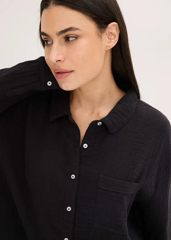 Chemise de nuit boutonnée en gaze de coton, oversize, bonprix