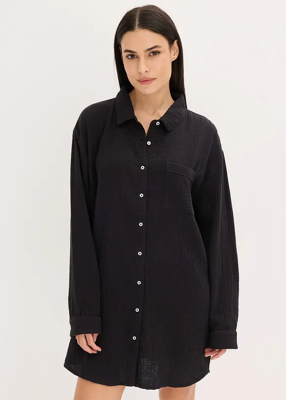 Chemise de nuit boutonnée en gaze de coton, oversize, bonprix
