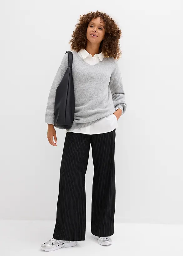 Pull en fine maille douce à manches ballon, bonprix