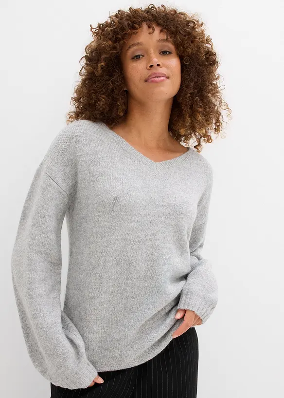 Pull en fine maille douce à manches ballon, bonprix