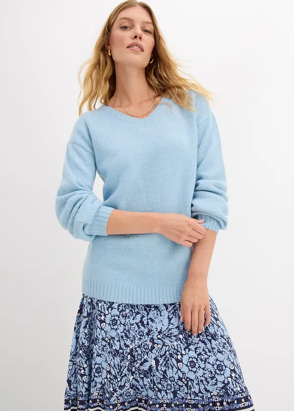 Pull en fine maille douce à manches ballon, bonprix