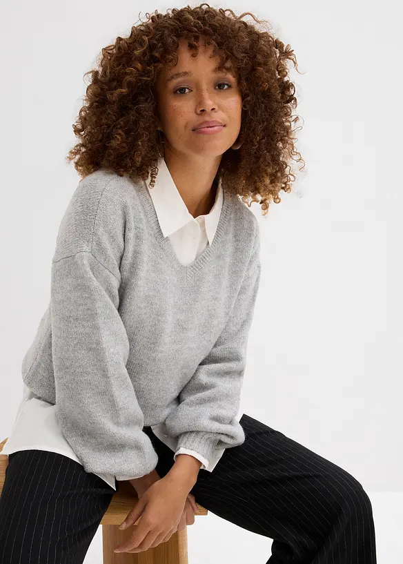 Pull en fine maille douce à manches ballon, bonprix