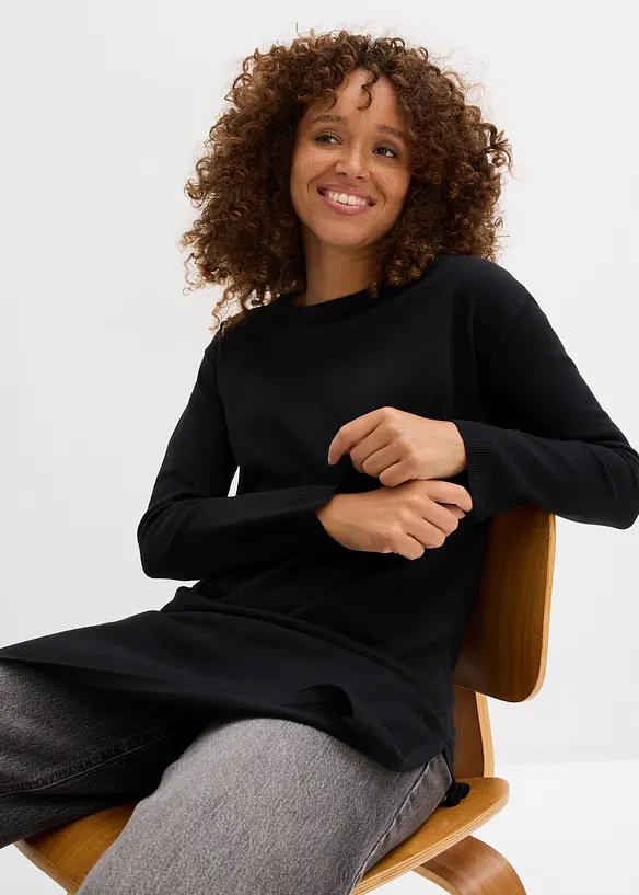 Pull long en coton recyclé majoritaire, bonprix