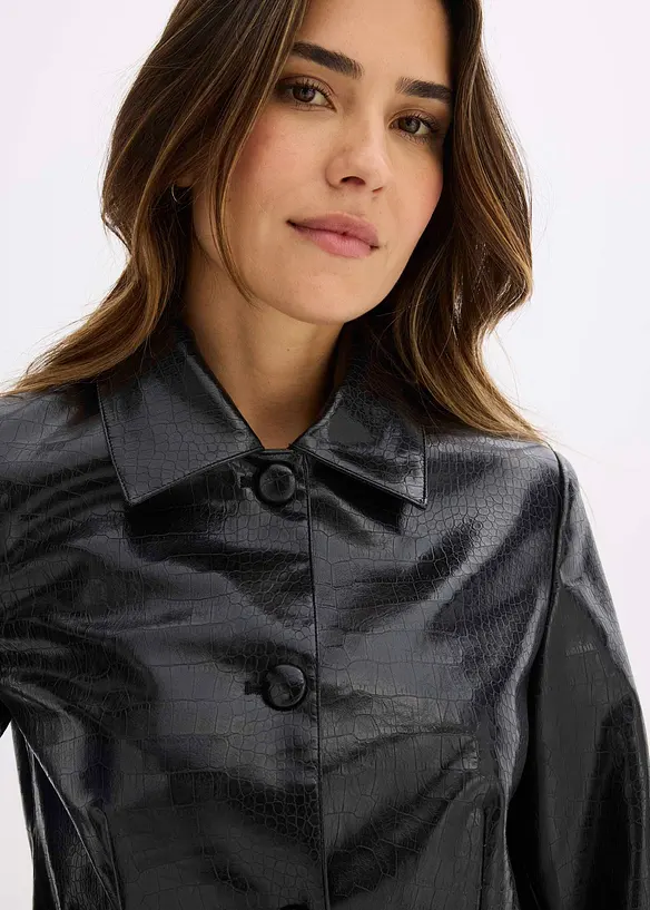 Veste enduite raccourcie à effet croco brillant, bonprix