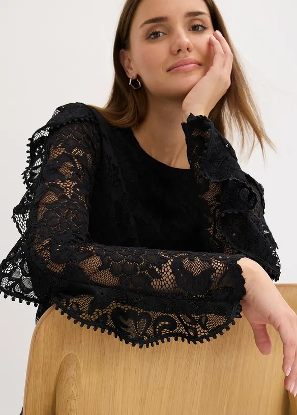 Blouse en dentelle et jersey, bonprix