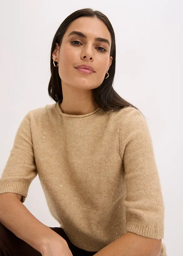 Pull manches coudes à sequins et fil brillant, bonprix