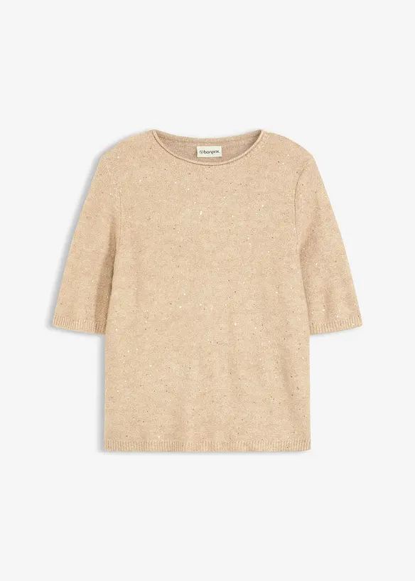 Pull manches coudes à sequins et fil brillant, bonprix