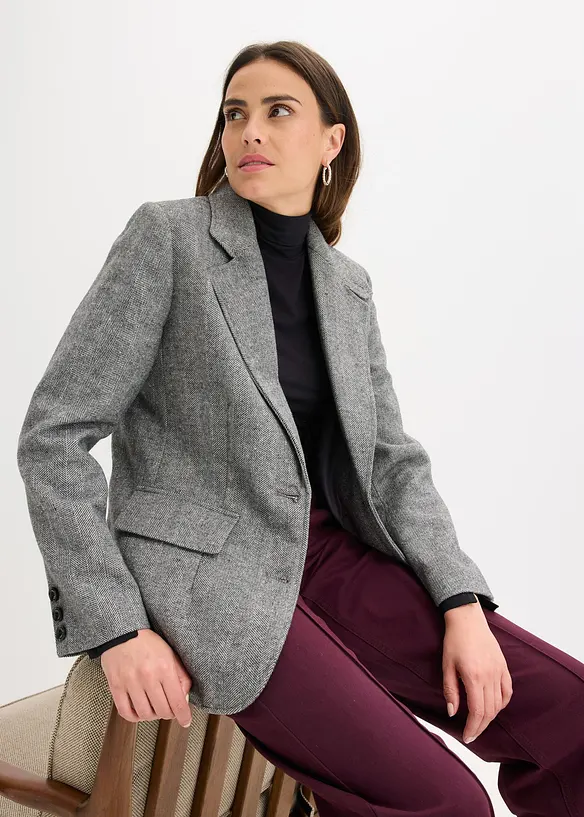 Blazer motif chevrons en laine mélangée, bonprix