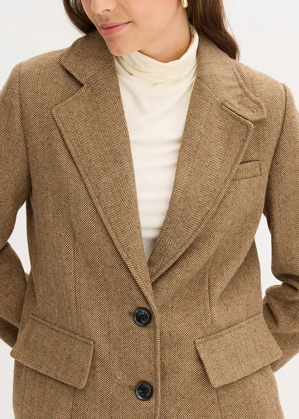 Blazer motif chevrons en laine mélangée, bonprix