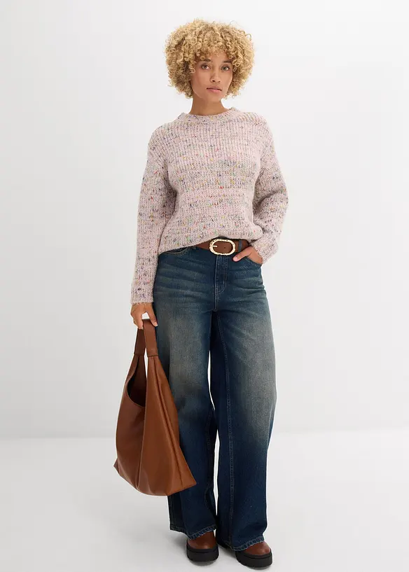 Pull oversize en maille chinée et texturée, bonprix