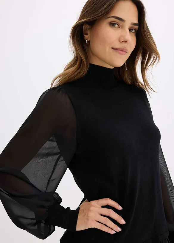 Pull en fine maille avec empiècement blouse, bonprix