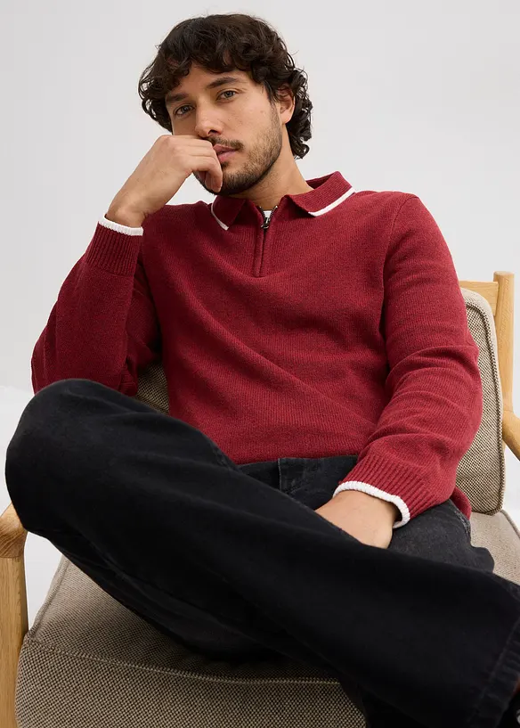 Pull col polo en coton recyclé majoritaire, bonprix