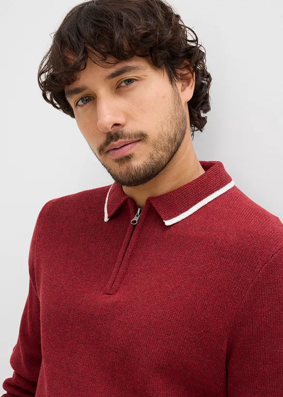 Pull col polo en coton recyclé majoritaire, bonprix