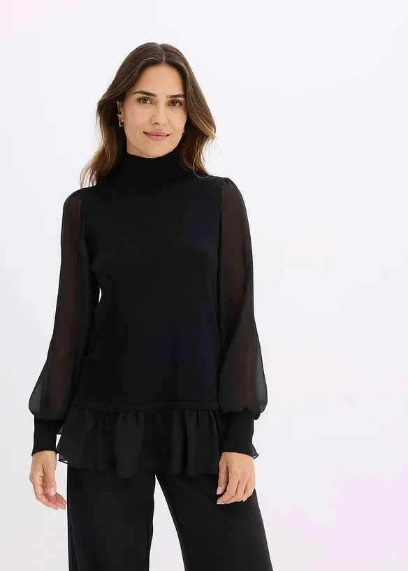 Pull en fine maille avec empiècement blouse, bonprix