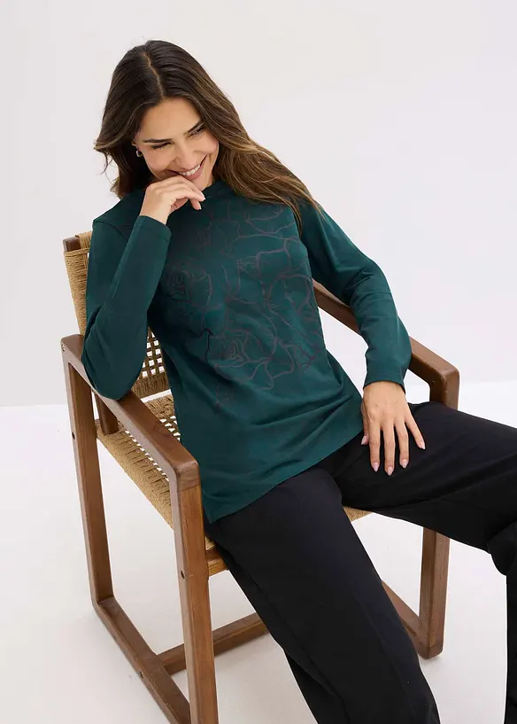 T-shirt manches longues avec roses imprimées, bonprix