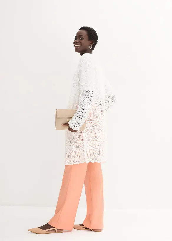 Gilet long en maille ajourée, bonprix