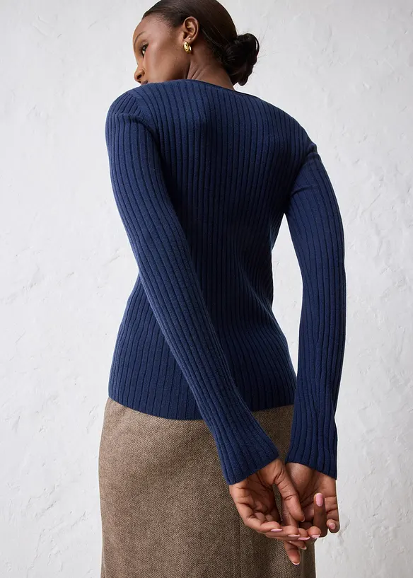 Pull côtelé en laine mérinos, bonprix