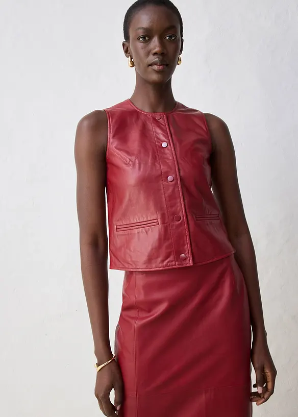 Gilet sans manches en cuir d’agneau nappa, bonprix