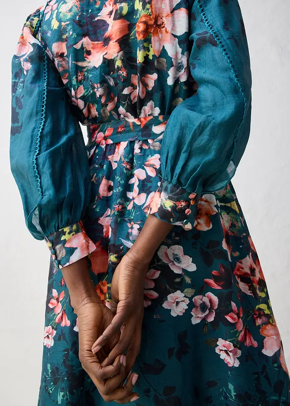 Robe midi en ramie avec ceinture (ens. 2 pces), bonprix