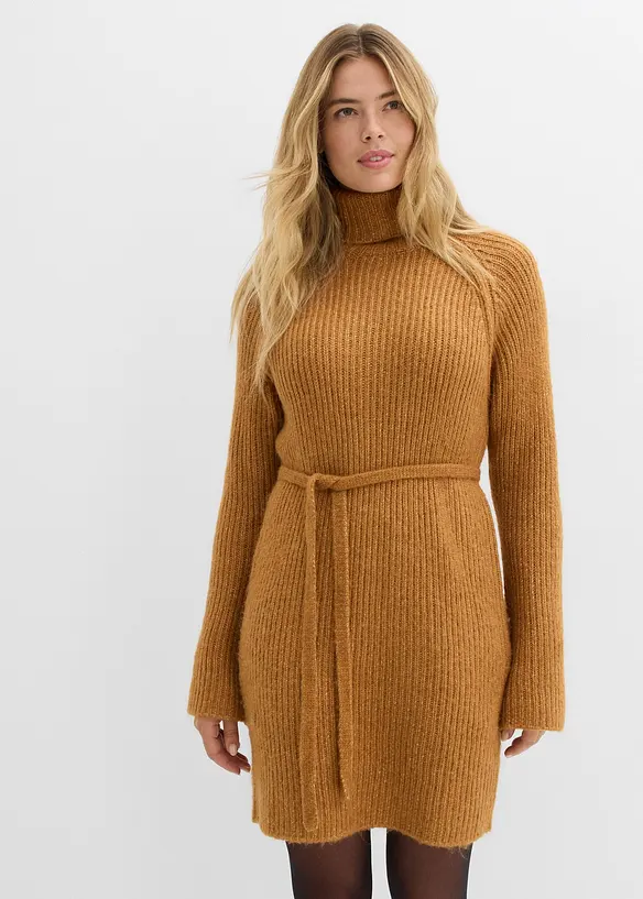 Robe courte en maille côtelée à col roulé, bonprix