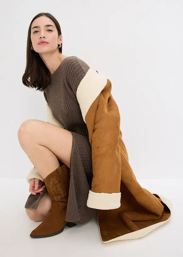 Robe pull longue avec fente, bonprix