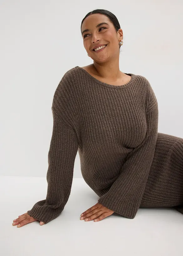 Robe pull longue avec fente, bonprix