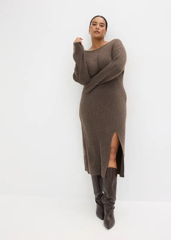 Robe pull longue avec fente, bonprix