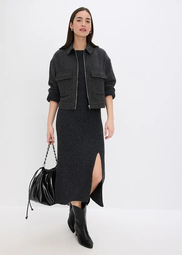 Robe pull longue avec fente, bonprix