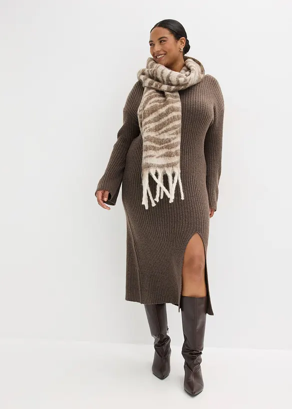 Robe pull longue avec fente, bonprix