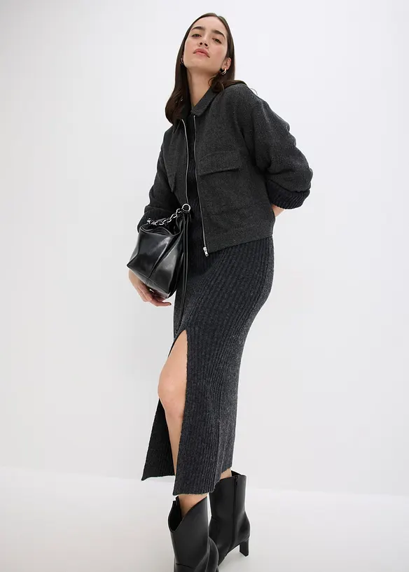 Robe pull longue avec fente, bonprix