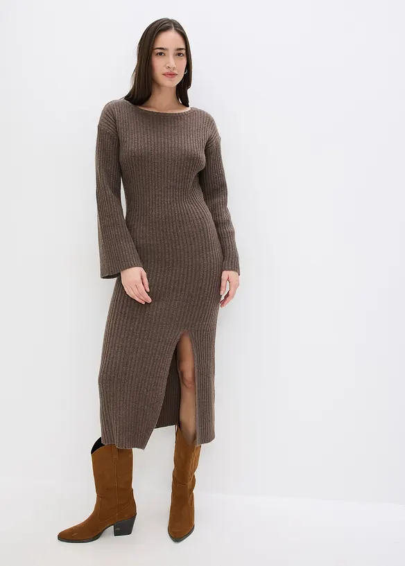 Robe pull longue avec fente, bonprix