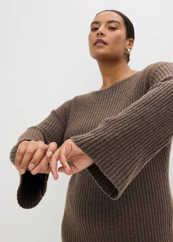 Robe pull longue avec fente, bonprix