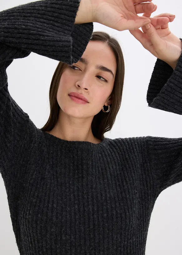 Robe pull longue avec fente, bonprix