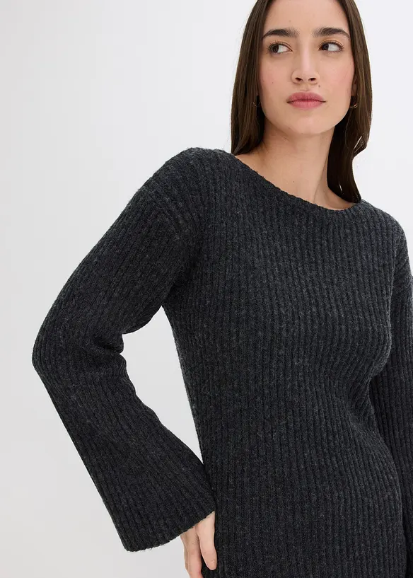 Robe pull longue avec fente, bonprix