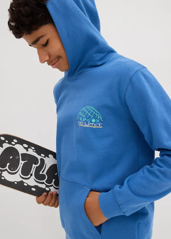 Sweat à capuche 100% coton, imprimé dos, bonprix