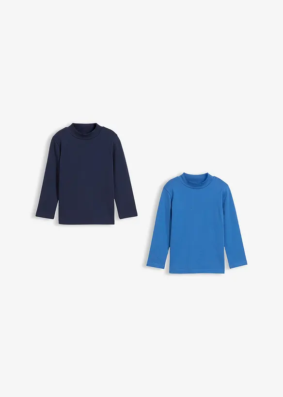 Lot de 2 T-shirts manches longues col montant, 100% coton, bonprix