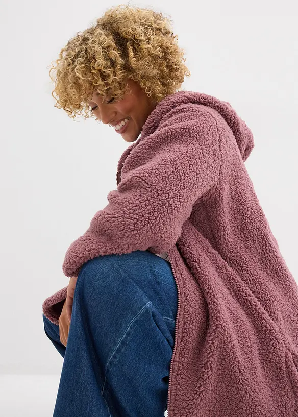 Veste en sherpa coupe trapèze avec fentes latérales, bonprix