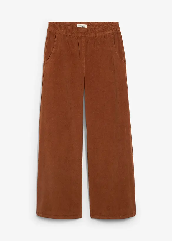 Pantalon en velours côtelé, taille haute élastiquée, bonprix