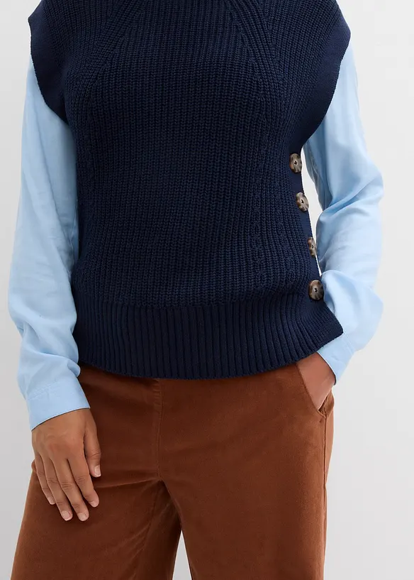 Pantalon en velours côtelé, taille haute élastiquée, bonprix