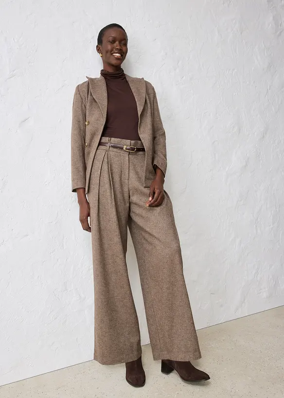 Pantalon large à pinces en laine majoritaire, bonprix