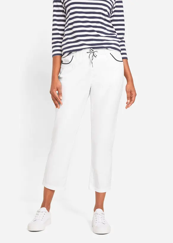 Pantalon 7/8 taille élastiquée en coton Paper Touch, bonprix