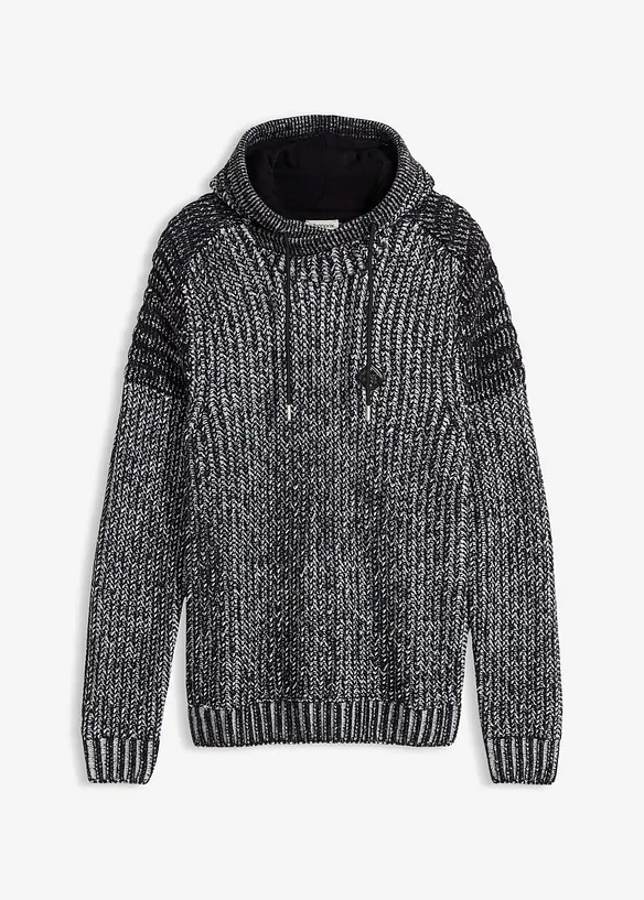 Pull en grosse maille à capuche et détails motard, bonprix