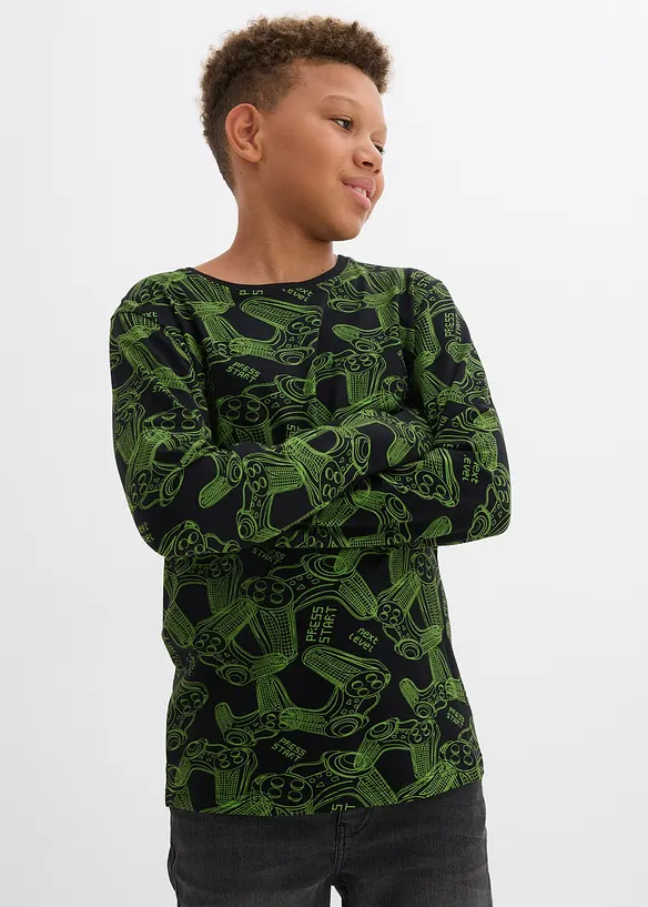 Lot de 3 T-shirts manches longues en coton doux et extensible, bonprix