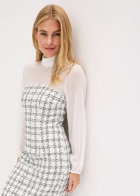 Robe courte en maille bouclette avec manches en mousseline, bonprix