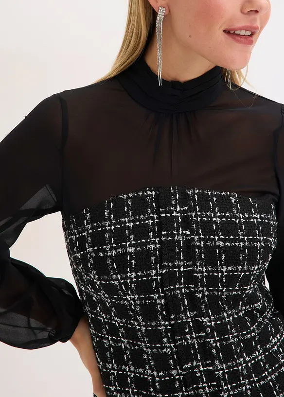 Robe courte en maille bouclette avec manches en mousseline, bonprix