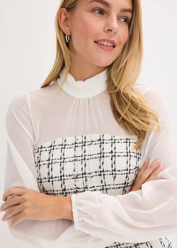 Robe courte en maille bouclette avec manches en mousseline, bonprix